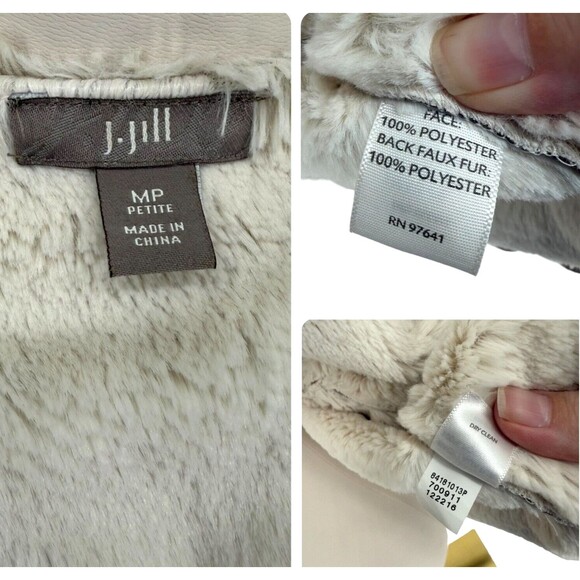 J. Jill Faux Suede Coat Jacket Medium PETITE Brown Shearling Trim Pockets READ - Picture 16 of 16